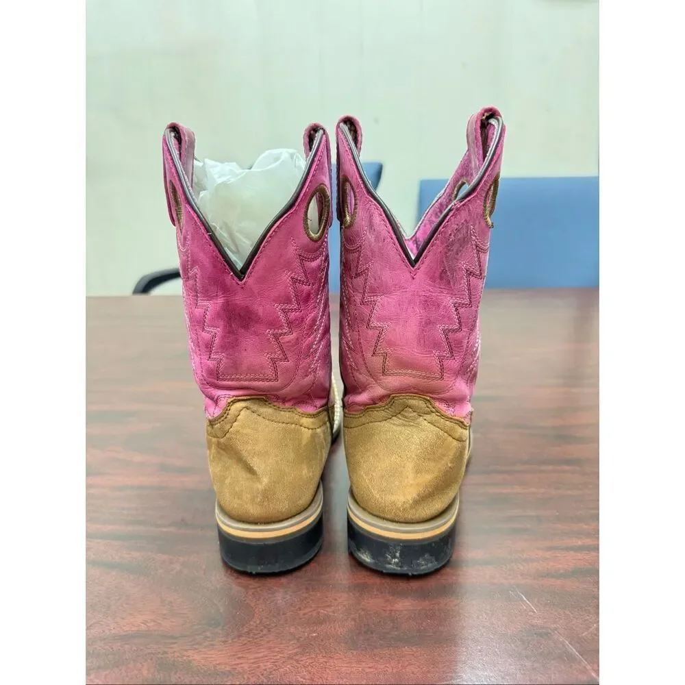 Smoky Mountain Kids Pink and Brown Leather Cowgirl Boots Size 3 Childs